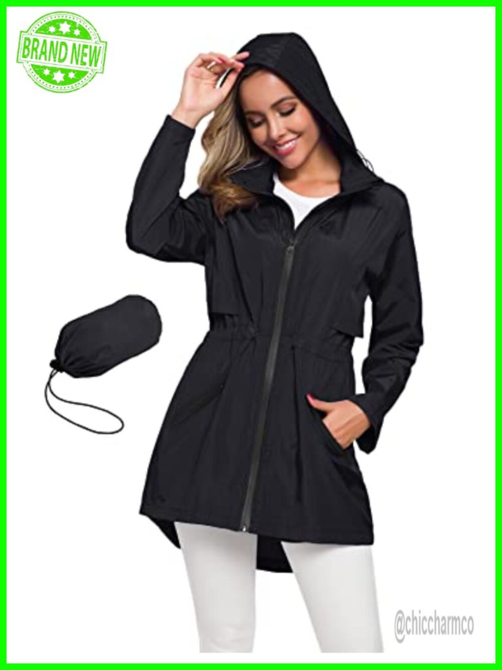 Avoogue Women's Long Lightweight Waterproof Hooded Raincoat Trench Jacket